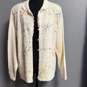 Vintage Caroline Taylor Embroidered Cream Sweater